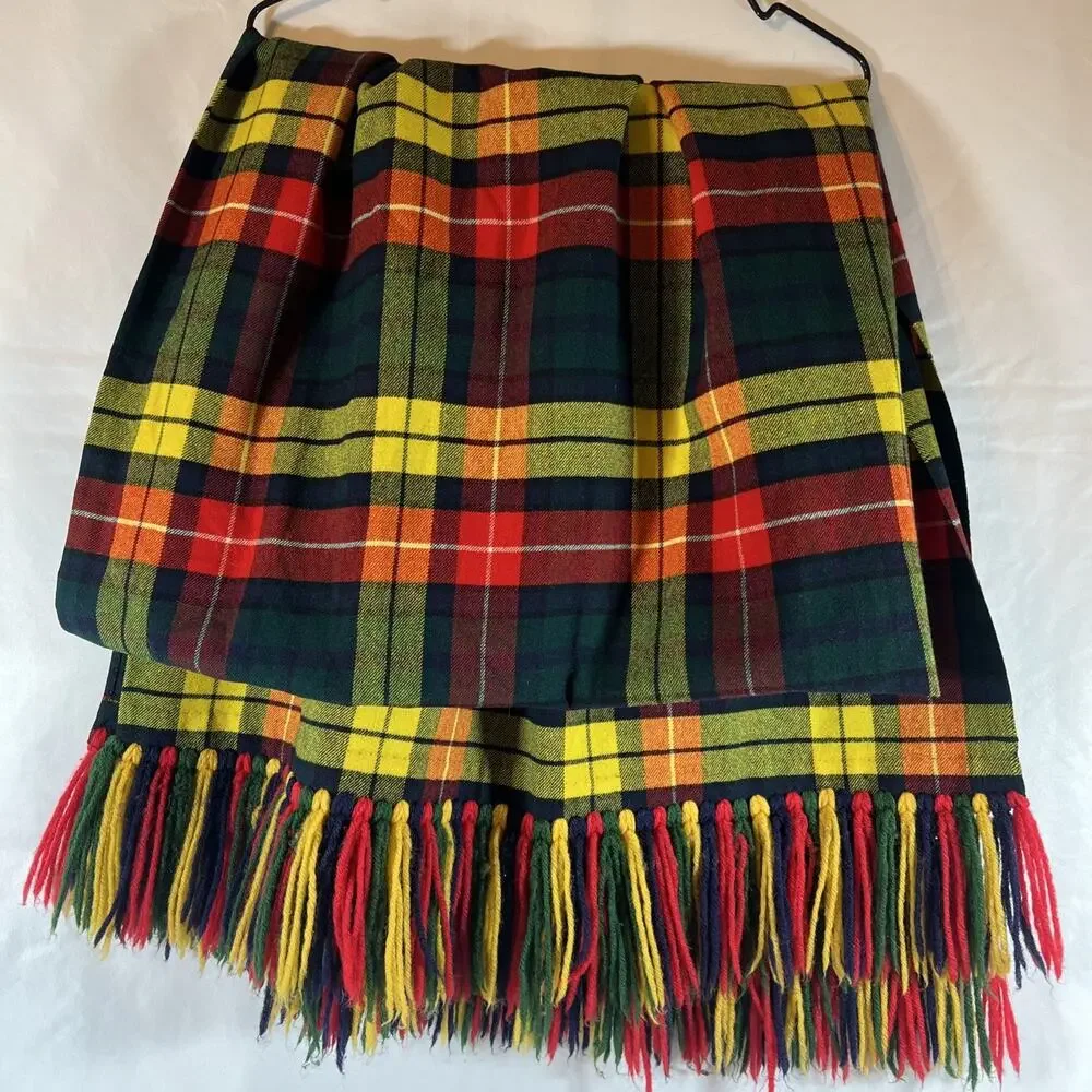 Vintage Buchanan Modern Tartan Wool Stole Wrap Scarf 27x79 Handmade Fringe